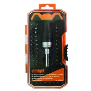 Отвертка-тресчотка Т дръжка "2 в 1" с накр. к-т 61 части GADGET, (35926220)