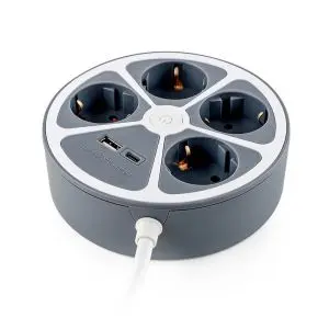 Разклонител кръг Muhler с ключ, 4 гн. ,2X USB порта тип А  и C, (35942648)