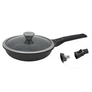 Тиган с капак и махаща се дръжка ZEPHYR ZP 4319 24NC, 24х5.5 см, Мраморно покритие, Индукция, Черен, (18689)
