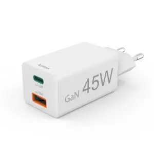 HAMA Бързо мини зарядно, 45 W, 1x USB-C - 1x USB-A, PD, бяло, (35939578)