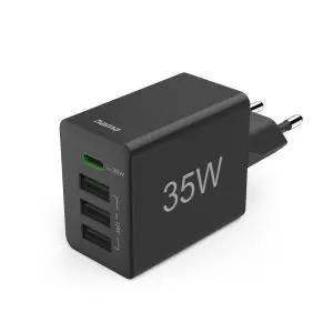 HAMA Мини Зарядно 220V 35 W, 1x USB-C PD, 3x USB-A, Черно, (35938568)