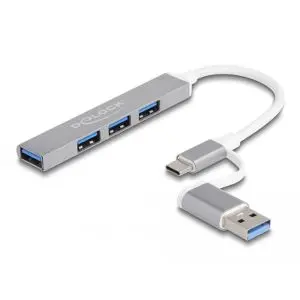 USB хъб Delock, USB-C / USB-A - 3 x USB-A 2.0 + 1 x USB-A 5 Gbps, (35936800)