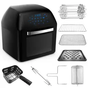 Мултифункционална фурна с горещ въздух ZEPHYR ZP 1980 AO PRO, 1500W, 12 литра, 8 приставки, 10 функции, Таймер, Черен