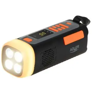 Аварийно радио Adler AD 1920, Соларен панел/Ръчно динамо/USB-C, 4500 mAh, Bluetooth, LED дисплей, Черен/Оранжев, (35946067)