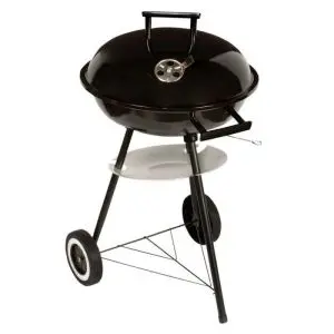 Барбекю на дървени въглища MasterGrill MG913, 42 см, Емайлирана стомана, Дървени дръжки, Долен рафт, 2 Колела, Черен/инокс, (17620)