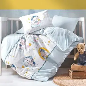Детски спален комплект Cotton Box 129CTN3042, 3 части, Памук Ranforce, Плик 100х150, Чаршаф 120х150, Син, (11446)
