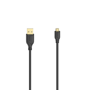 Кабел HAMA Flexi-Slim, USB 2.0 мъжко - micro USB мъжко, 0.75 м., Позлатени конектори, Черен, (35934595)