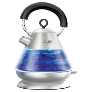 Електрическа кана Adler AD 1282, 2200W, 1.5 л, LED светлини, Стъклен корпус, STRIX защита, Инокс, (9999AD1282)