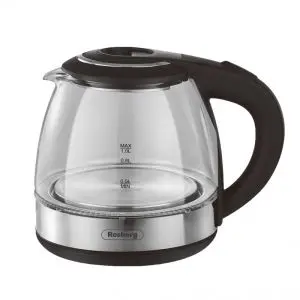 Електрическа кана Rosberg R51230Q, 1500W, 1 L, Стъклена, LED светлини, Инокс/черен, (17009)