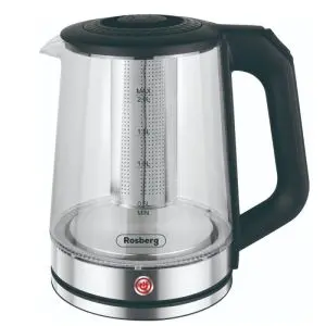 Електрическа кана с филтър за чай Rosberg R51230R, Светеща, 1500W, 2L, Стъкло, Сребрист, (20194)