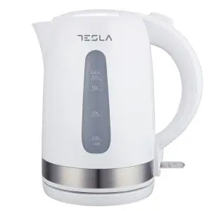 Електрическа кана Tesla KT200WX, 2200W, 1.7 литра, Скрит нагревател, Strix Control, Светлинен индикатор, Бял/Инокс, (12656)