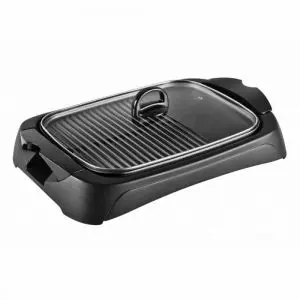 Електрическа скара с капак Voltz V51015B, 2000W, Оребрена и гладка, Незалепващо покритие, Черен, (20761)