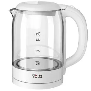 Електрическа стъклена кана Oliver Voltz OV51230X, 2200W, 1.7 л, Скрит нагревател, Светлинен индикатор, 360C основа, Бял, (35932132)