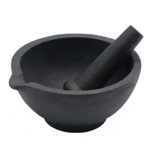 Хаванче и пестик Kinghoff KH 1197, 13x6.5 см, Изцяло чугунен, Черен, (22059)