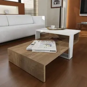 Холна маса Kalune Design 731WAT2801, 80x32x43 см, 2 нива, ПДЧ, Меламиново покритие, Кафяв/бял, (12856)