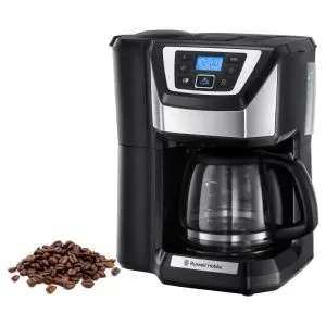 Кафемашина с вградена мелачка Russell Hobbs Victory Grind & Brew 22000-56, 1025W, 1.5 л, 250 гр, 12 чаши, Таймер, Вграден филтър, Черен/инокс, (35944728)