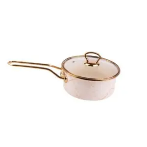 Касерола със стъклен капак Goldmann GM 4521-16B, 16x8 см, 1.5л, Емайл, Индукция, Бял/Старо Злато, (35940317)