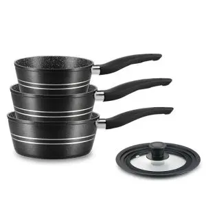 Комплект касероли Royalty Line RL-FS3M BLACK, 3бр., Незалепващо покритие, Без PFOA, Студени дръжки, Индукция, Черен, (35922499)