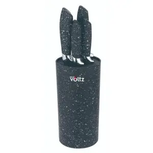 Комплект ножове със стойка Oliver Voltz OV51633G5, Стомана, Мраморно покритие, 6 части, Черен, (20311)