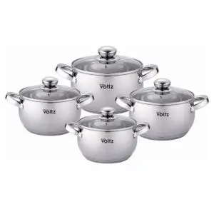 Комплект тенджери Oliver Voltz OV51210G8B, 8 части, Многослойно дъно, Индукция, Неръждаема стомана, Сребрист, (35940360)