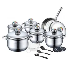 Комплект тенджери с термометър Royalty Line RL-1802, 18 части, Аксесоари, Индукция, Инокс, (20320)