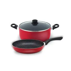 Комплект тенджера и тиган SAPIR SP 1318 P3, 3 части, 24 см, Мраморно покритие, Червен, (18420)