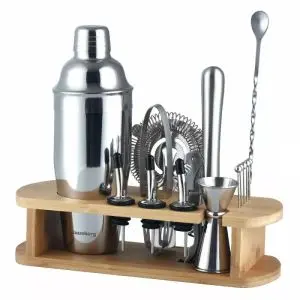 Комплект за коктейли Klausberg KB 7582, 17 части, Бамбукова стойка, Инокс, (11208)