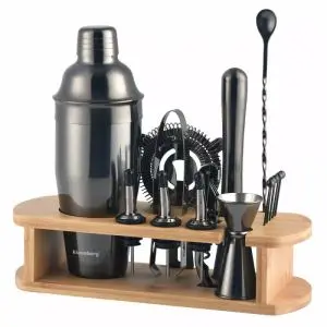 Комплект за коктейли Klausberg KB 7584, 17 части, Бамбукова стойка, Графит, (11207)