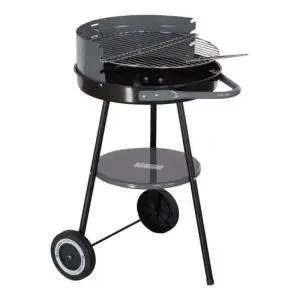 Кръгло барбекю на дървени въглища MasterGrill MG912, 40 см, Дръжка за пренасяне, Долен рафт, 2 колела, Черен/сив, (17624)