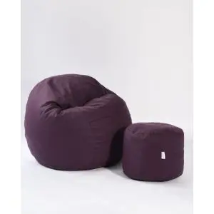 Комплект Pufrelax барбарон, с табуретка за крака, Размер M, Matusalem, Fancy Purple, Гама Premium, Перящ се текстилен калъф, Подходящ за деца от 5 - 18 год, Пълнеж с микс от мемори пяна и дунапрен