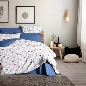 Спален комплект Cotton Box 129CTN4457, 100% памук ранфорс, 4 части, Плик 200х220см, Чаршаф 240х260см, 2 калъфки 50х70см, Бял/син, (20522)