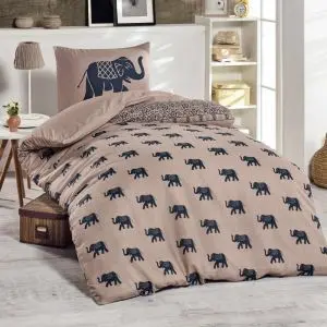 Спален комплект EnLora Home 162ELR9371, 2 части, 65% памук 35% полиестер, Плик 140х200, 1 Калъфка 50х70 см, Кафяв/черен, (162ELR9371)