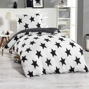Спален комплект EnLora Home 162ELR9372, 2 части, 65% памук 35% полиестер, Плик 140х200, 1 Калъфка 50х70 см, Бял/черен, (162ELR9372)