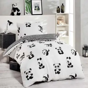 Спален комплект EnLora Home 162ELR9374, 2 части, 65% памук 35% полиестер, , Плик 140х200, 1 Калъфка 50х70 см, Бял/черен, (162ELR9374)