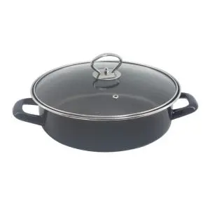 Тава и тенджера 2в1 Rosberg R51222A28CT, 28 см, Мраморно покритие, Капак, Индукция и фурна, Черен, (5122A28CTB)
