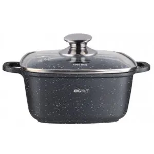 Тенджера за фурна и котлон Kinghoff KH 1604, 26x26, 5.5l, Мраморно покритие, Индукция, Черен, (9999KH1604)