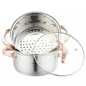 Тенджера за готвене на пара Klausberg KB 7725, 18 см, 2.5 литра, 3 части, Индукция, Инокс/Розово злато, (22200)