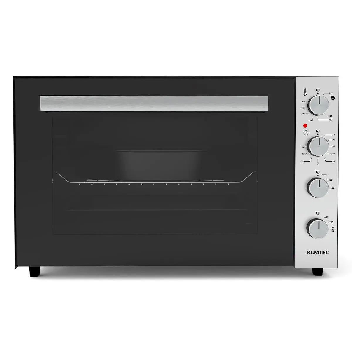 Мини електрическа фурна Kumtel LX-9625, 70 литра, турбо вентилатор, черен/инокс, (20468): Фурна отпред