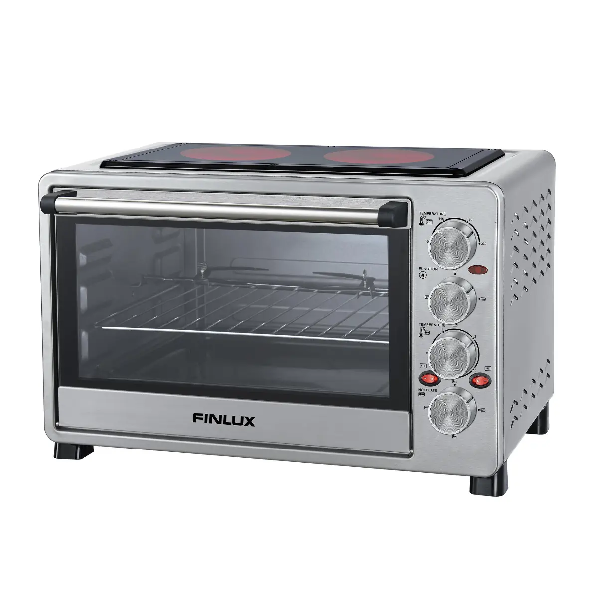 Готварска печка с керамичен плот Finlux FCO-42SRL, 42 l, Съвместна работа на котлони и фурна, Конвекция, Шиш, Инокс, (17833): Печка с два котлона