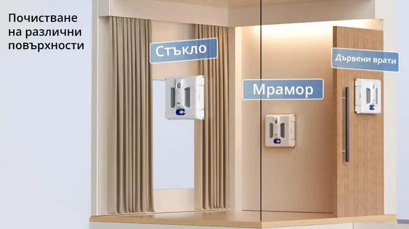 Робот за прозорци HUTT A1, AI технология с променлива честота, 6000PA, Бял, (20854): Почистване на различни повърхности