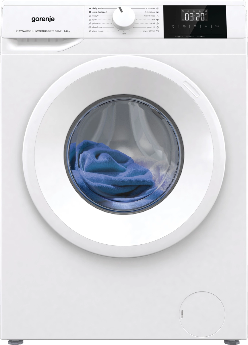 Пералня GORENJE WNGPI61SBS, 6 кг, 1000 обр./мин., Инверторен мотор, Бял, (35922783): Пералня отпред
