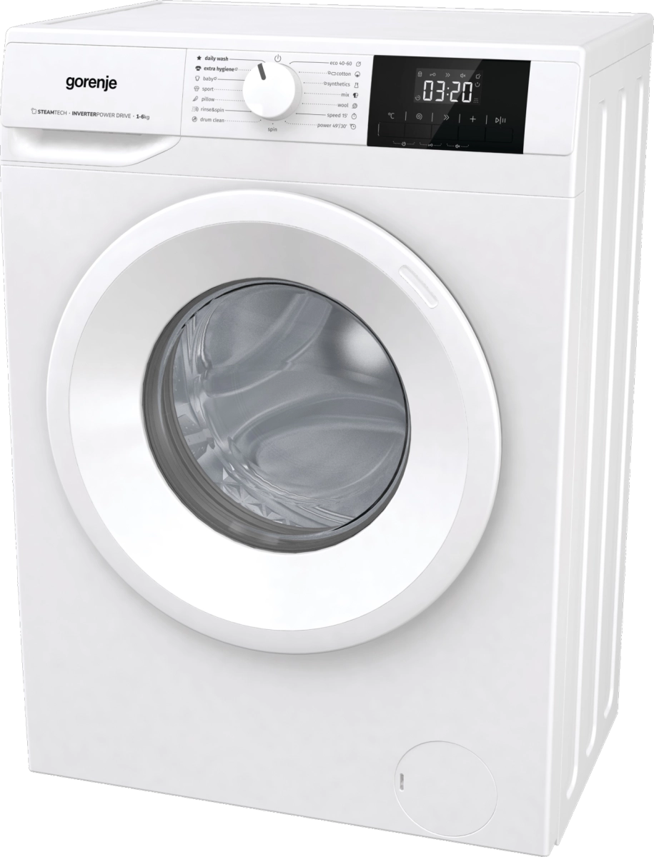 Пералня GORENJE WNGPI61SBS, 6 кг, 1000 обр./мин., Инверторен мотор, Бял, (35922783): Пералня с предно зареждане