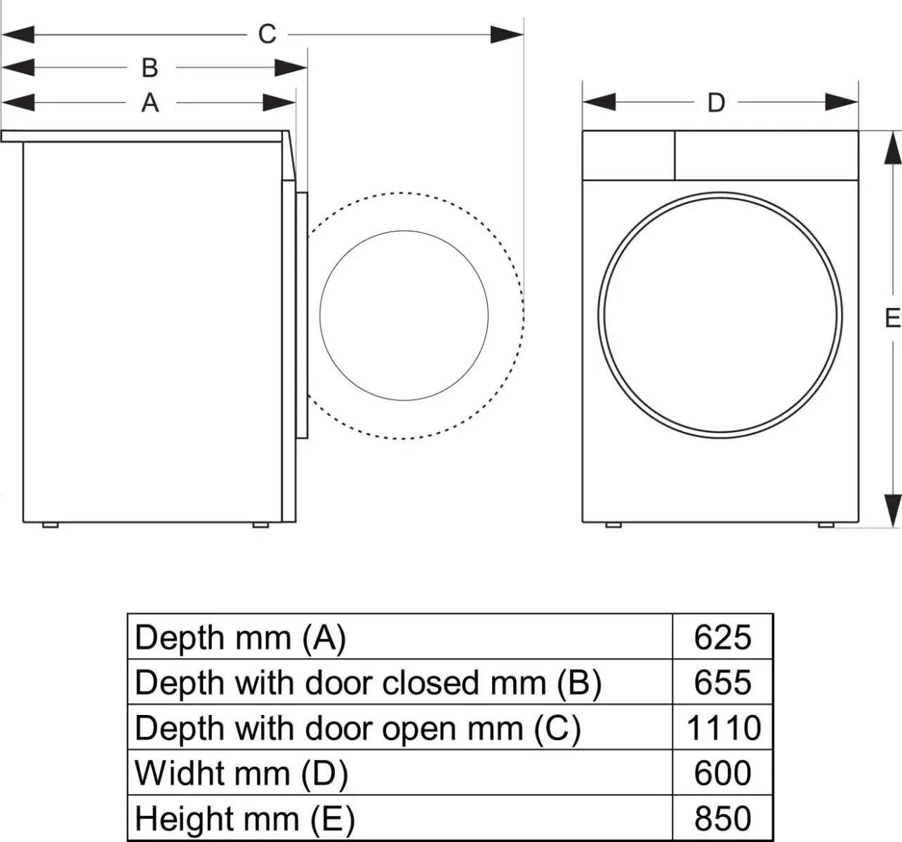 Сушилна Gorenje DG89BP, (35946416): Размери на сушилнята
