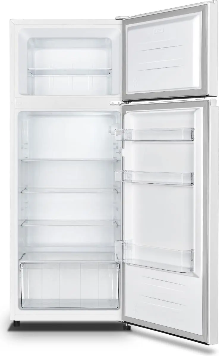 Хладилник с горна камера GORENJE RF4142PW4, 206 л, Механично управление, LED осветление, Бял, (17516): Отворен хладилник отвътре