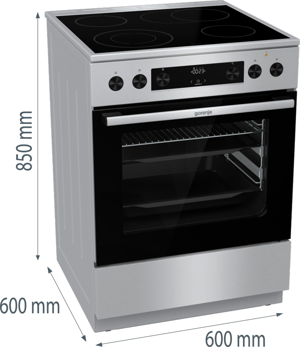 Готварска печка със стъклокерамичен плот Gorenje GECS6C70XPA, 71 литра, инокс, (13678): Размери на готварската печка