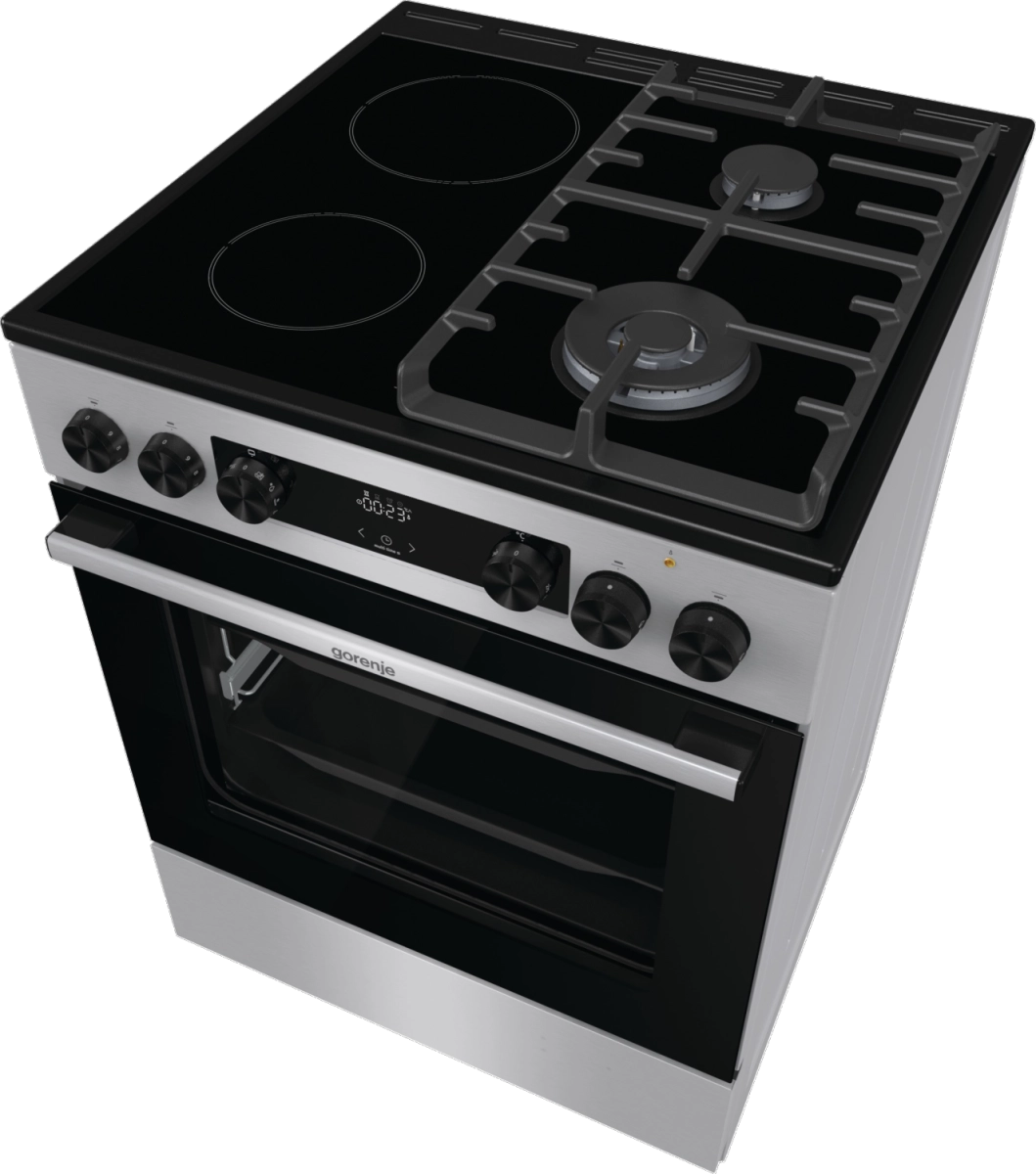 Комбинирана стъклокерамична готварска печка GORENJE GKC6C60XT, 71 л., инокс, (17297): Комбинирана готварска печка