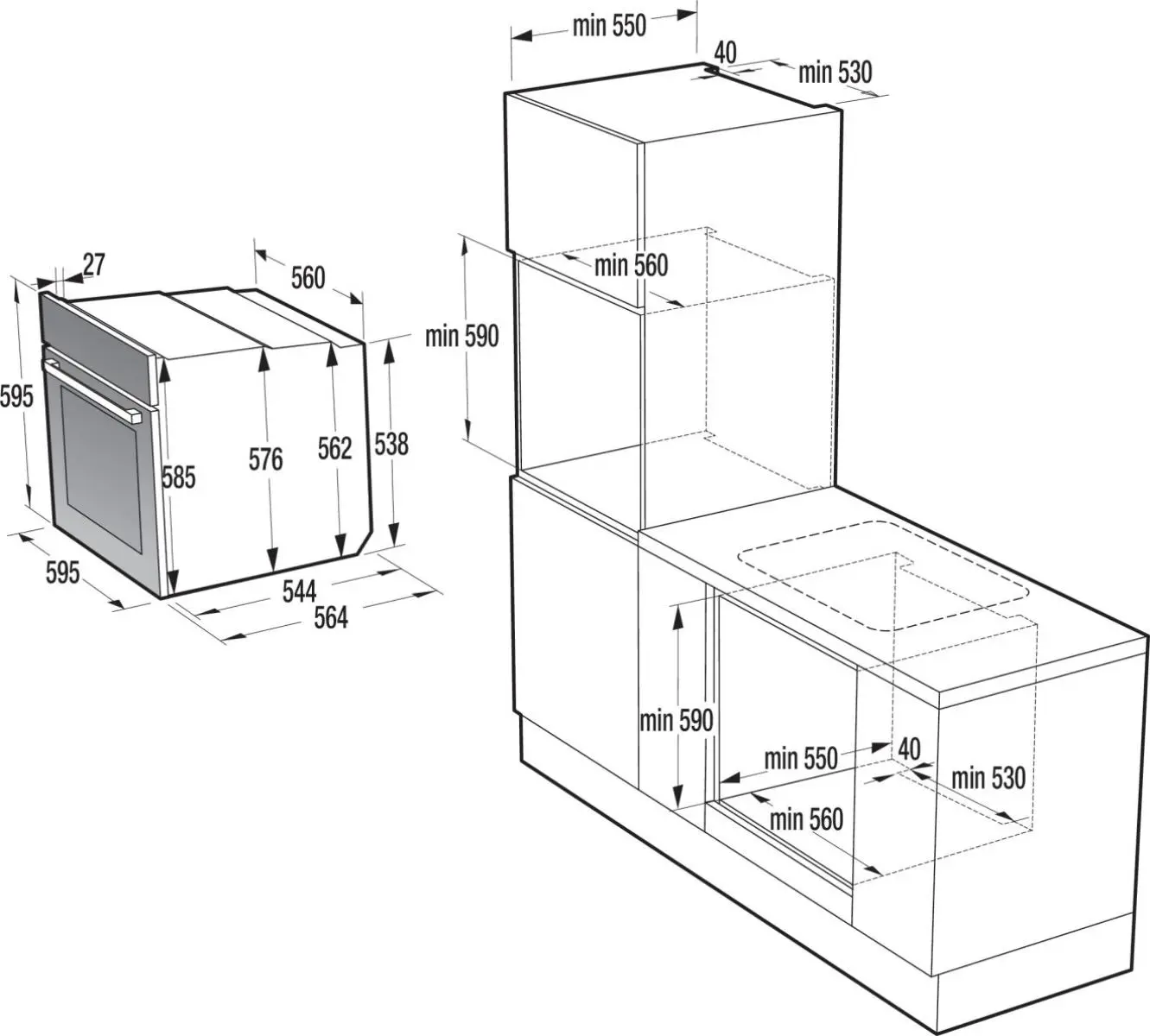 Фурна за вграждане Gorenje BO6735E02XK0, (35946330): Размери за вграждане