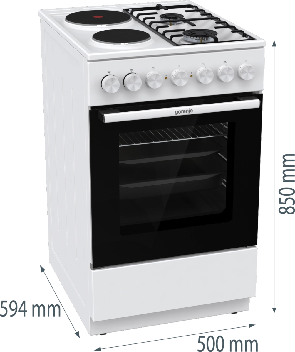 Комбинирана готварска печка Gorenje GK5B42WF, 70L, Aqua Clean, Бял, (35930987): Размери на готварската печка