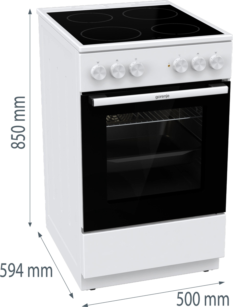 Готварска печка със стъклокерамичен плот Gorenje GEC5A61WG, 70 литра, бял, (13736): Размери на готварската печка