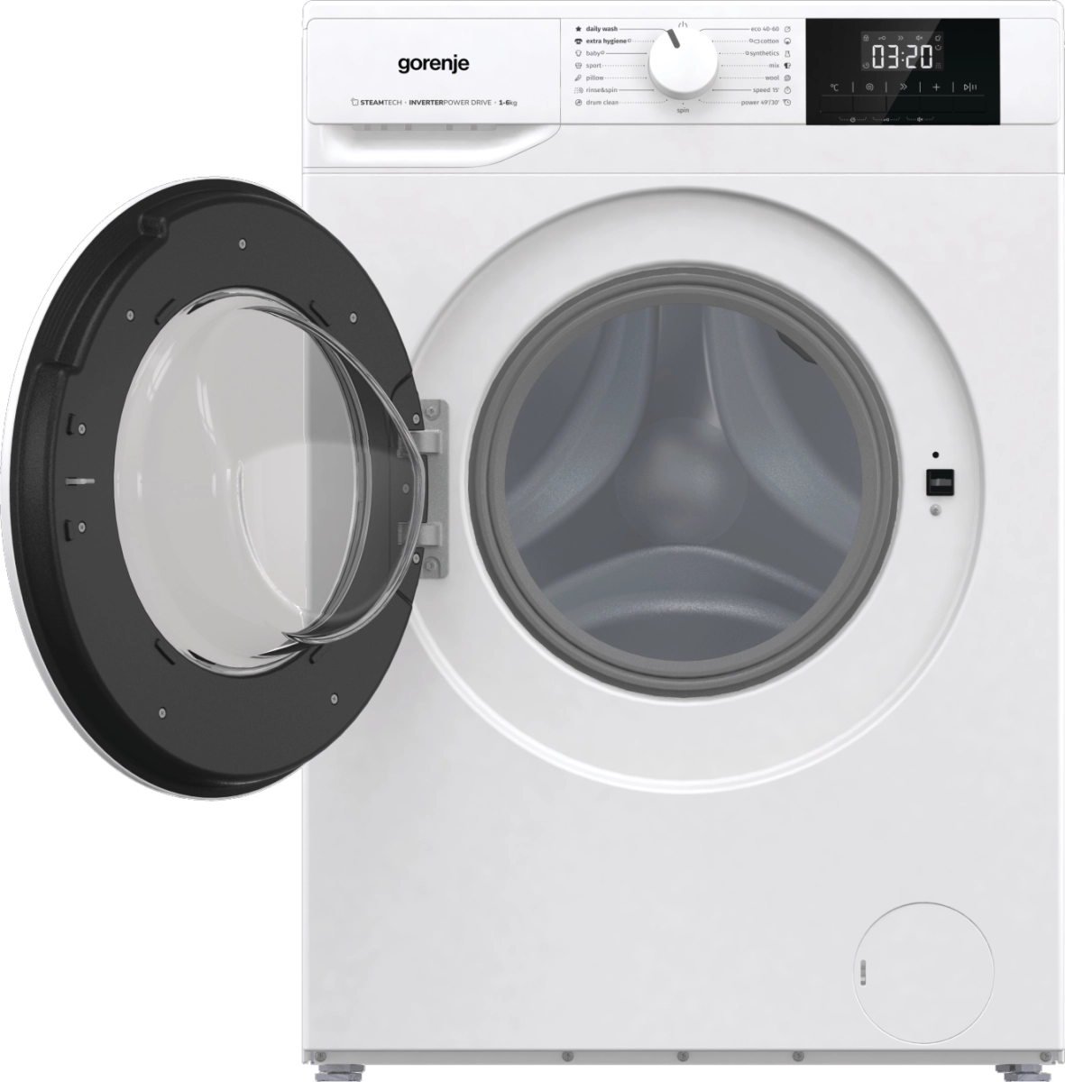 Пералня GORENJE WNGPI61SBS, 6 кг, 1000 обр./мин., Инверторен мотор, Бял, (35922783): Пералня с отворен люк